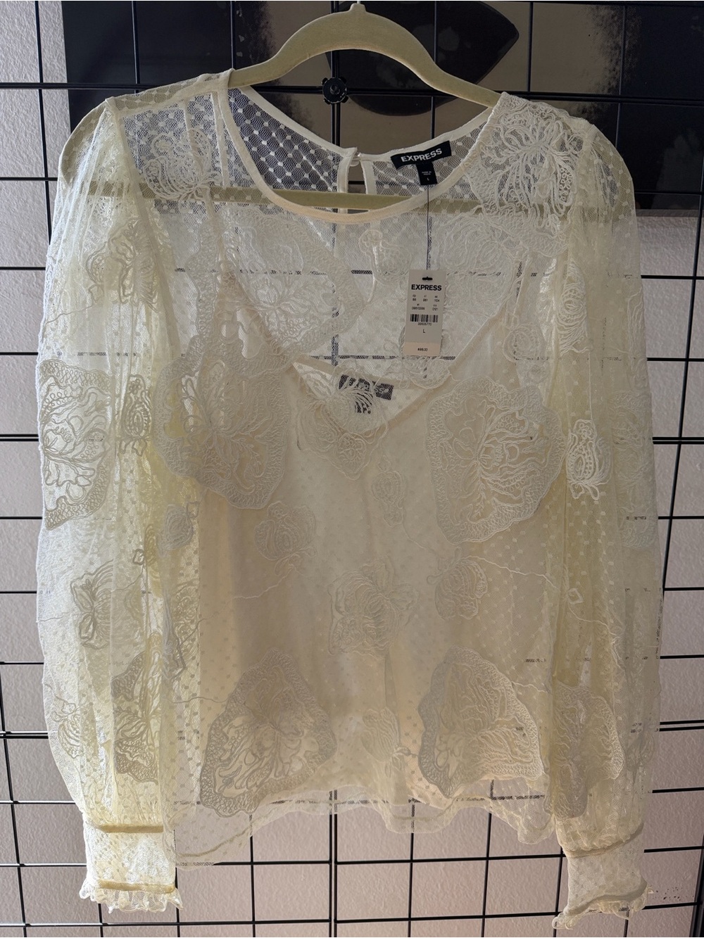 NWT: Express Lace Overlay Blouse in Ivory Cream